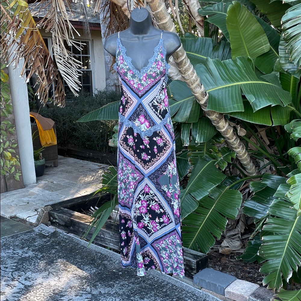 lace trim, bandanna, or handkerchief, print slip dress